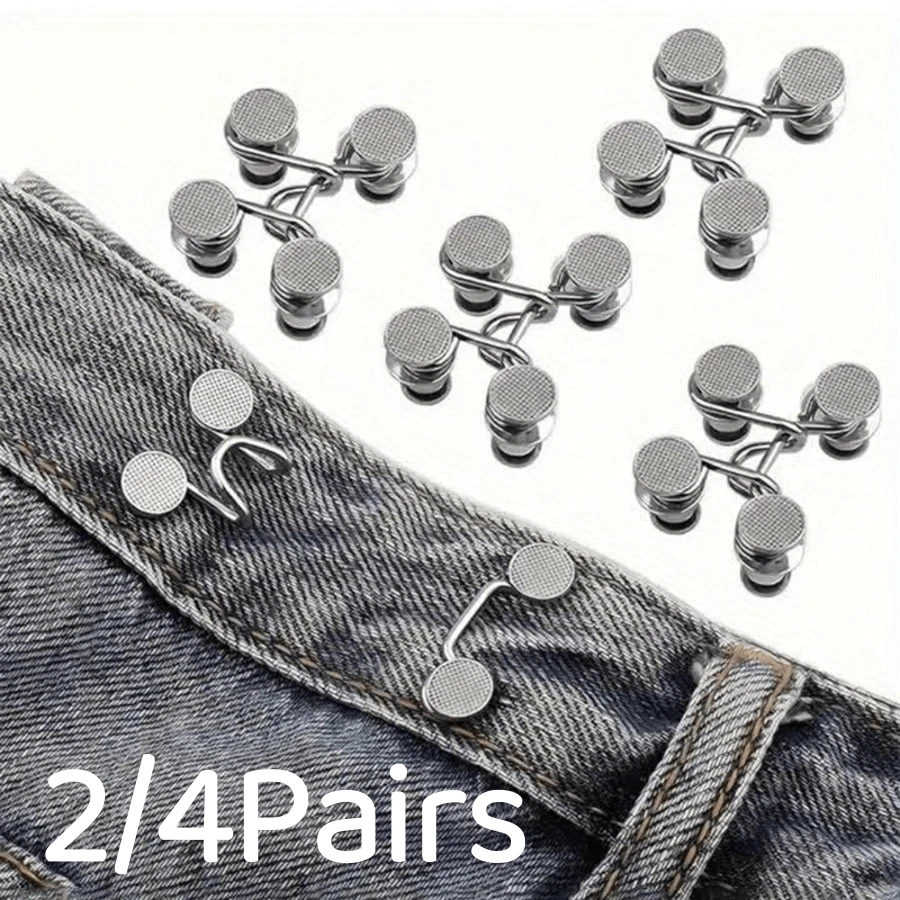 Set Kancing Denim 2/4 Pasang yang Dapat Diatur, Klip Sabuk Logam Tanpa Jahitan, Cocok untuk Celana Wanita, Desain Pengencang Cepat dan Rapat, Kancing Multifungsi