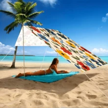 1 pieza Vela de Sombra Estilo Bohemio, Adecuada para Exteriores, Uso Diario, Playa, Camping, Jardín, Escenas de Picnic. Aplicable en Todas las Estaciones, Instalación Rápida (Poste de Soporte y Cuerda No Incluidos) - Multicolor - Ver 4