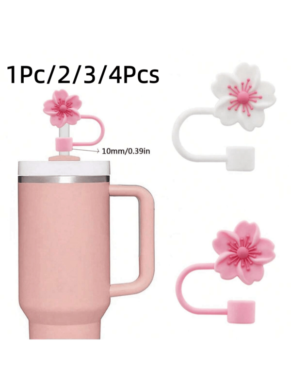 1個/2個/3個/4個裝 花朵矽膠吸管蓋帽 杯用吸管蓋 10mm 0.4in 防塵可重複使用吸管尖端蓋 派對裝飾禮物