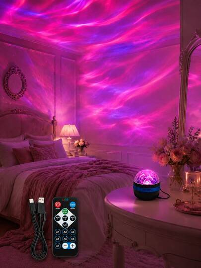 1pc [LED Ambient Light] Compact Desktop Aurora Projector Lamp, Colorful Night Sky Aurora Effect, Suitable For Dorm, Bedside, Gaming Room, Party Decoration