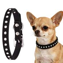 Sparkling Rhinestone Pet Collar, Non-Chafing Dog Leash, Single Row Rhinestone Decorated PU Dog Collar, Adjustable Size, Suitable For Small To Medium And Young Dogs, Leash With Widened Handle To Disperse Pulling Force, Soft And Comfortable Non-Chafing - Black - View 2