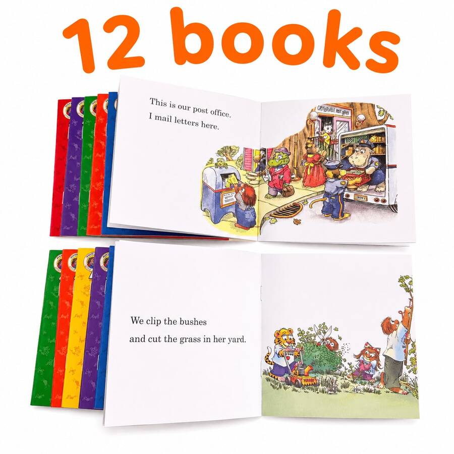Lachilly Libros de lectura fonética para niños, 12 mini libros de Little Critters con vocales cortas, materiales educativos de aprendizaje del lenguaje para aprender a leer en casa