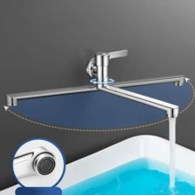 1pc Wall Mounted Stainless Steel Tap Extension Arm, Polished Single Handle Cold Water Faucet, 360° Rotatable Spout, 20-30cm Multi Size, Anti-Splash Sink Accessory - Multicolor - View 3