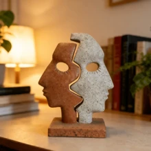 Puzzle facial bicolore décoratif, sculpture de visage abstrait en résine, ornement de bureau d'art moderne, décoration d'intérieur créative et esthétique pour le salon, la chambre, le bureau, cadeau de décoration d'intérieur à la mode - Multicolore - Voir 5