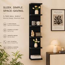 OUSHUMEI 5-Tier Floating Wall Shelf Unit For Wall Decor & Makeup Vanity - White Narrow Cute Display Storage Shelf For Small Spaces, Decorative Vanity Shelf Room Decor - 混合顏色 - 查看 1