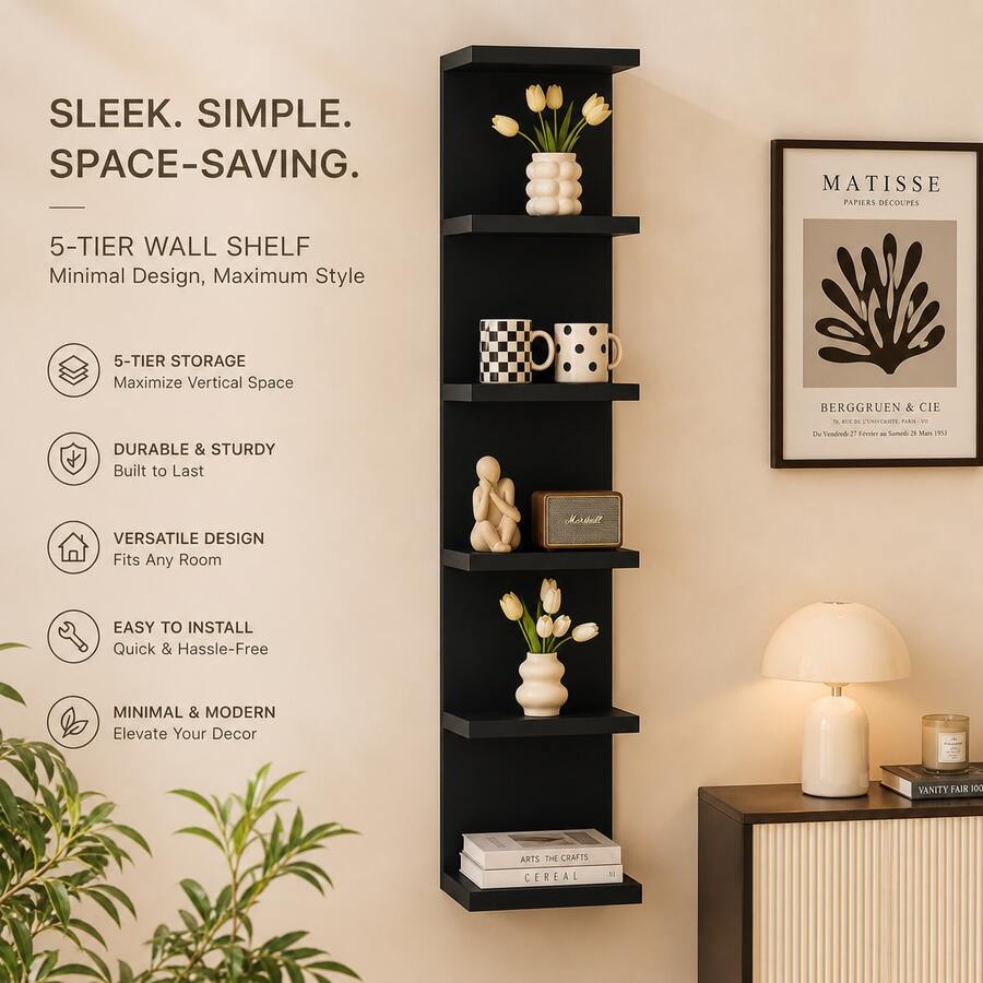 OUSHUMEI 5-Tier Floating Wall Shelf Unit For Wall Decor & Makeup Vanity - White Narrow Cute Display Storage Shelf For Small Spaces, Decorative Vanity Shelf Room Decor - 混合顏色 - 查看 1