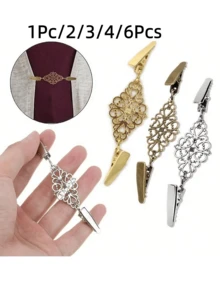 1Pc/2/4/6Pcs Fashion Sweater Clip Geometric Hollow Cardigan Clip Fashion Clothing Decoration Brooch Vintage Alloy Sweater Clip Silk Scarf Cardigan Button Shirt Collar Pin Anti-Slip Buckle Pin Keep Your Cardigan Collar With Fashion Accessories - Multicolor - View 13