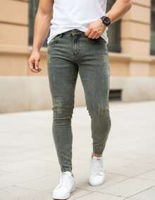Premium Basic Skinny Jeans 017 2% Elastane - 橄欖綠 - 查看 7