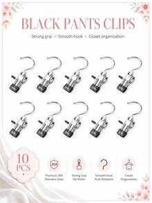Premium Stainless Steel Clothes Clips, Adjustable Metal Pants Hanger With Clips, Laundry Pegs With Hooks, Portable Hanging Clothes Clips For Clothing Decoration, Holiday Decor, Pants And Skirt Hanger With Clips, Spring, Minimalist, Summer Tops - Multicolor - View 22