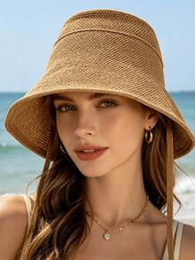 Sombrero de Pescador con Correa Tejida, Sombrero de Sol Transpirable con Protección UV, con Cordón a Prueba de Viento para Evitar Deslizamientos, Adecuado para Actividades al Aire Libre, Playa y Viajes - Correas - Ver 3