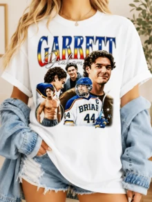 Garrettt Grahamm No.44 Briarr University Hockey Player Collage Vintage Bootleg Graphic Cotton Unisex Casual T Shirt. - White - View 1