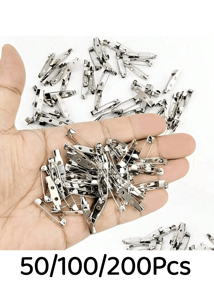 50/100/200pcs Brooch Pin Backs, Suitable For Craft Brooch Pins, Silver Locking Pin Backs, Stem Pin Backs, Safety Pins, Small Clasp Pins, DIY Jewelry Pin Making Set, Suitable For Badges, Sewing, Wedding Name Tags