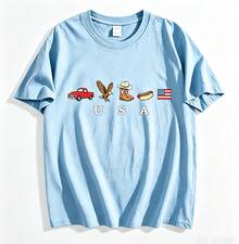 USA Icons T Shirt,American Flag T-Shirt,4th Of July Graphic Tee,Country Clothing,Western Outfits,Independence Day 250th America Anniversary Tee 2 - 淺藍色 - 查看 1