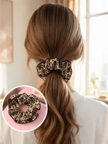 Miniso Leopard Print Ruffled Scrunchie 1Pc Stretchy Lightweight Comfortable For Women Daily Party Gift - Style1 - View 1