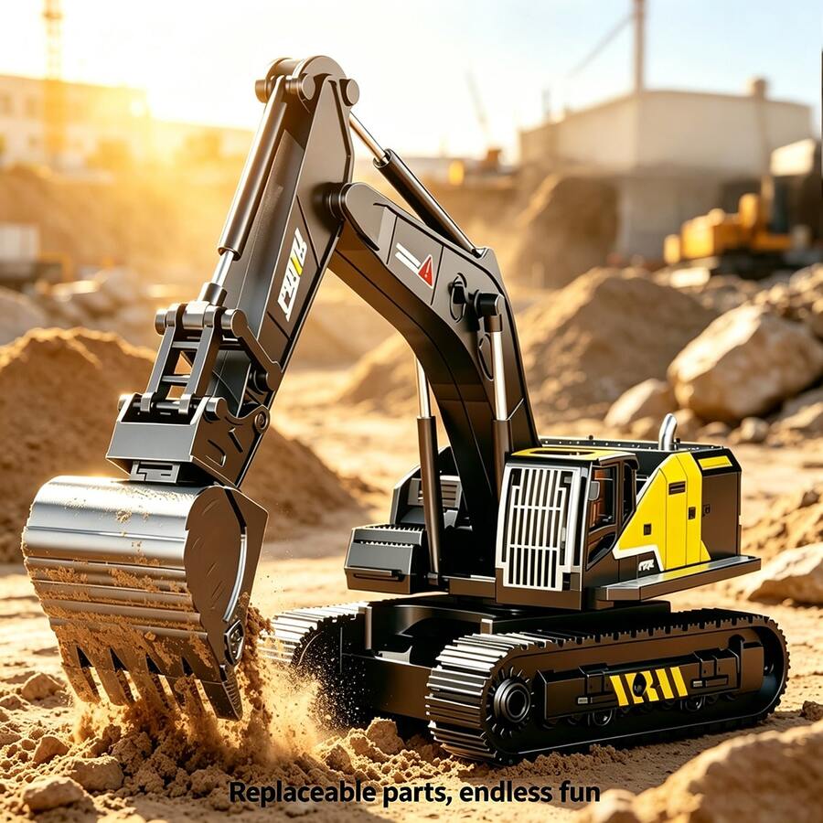 1pc Alloy Excavator Model, Alloy Bucket, Finely Detailed Simulation, Multiple Color Options, Multi-Joint Controllable, 720° Rotation, Birthday/Holiday Gift/Engineering Vehicle Collection/Desktop Ornament/Collection Display - Multicolor - View 1