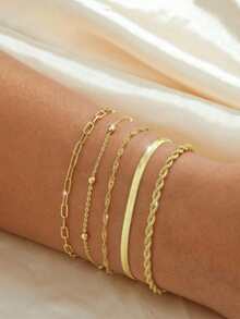 Pulseira de Corrente Minimalista Fashion, Corrente de Contas Espaçadoras, Corrente Onda de Água, Corrente Lâmina, Corrente Torcida, Joias de Corrente Personalizada de Luxo Leve e Nicho Adequada para Meninas e Mulheres (Número Aleatório de Contas) - Dourado - Visão 2