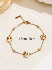 18K鍍金女款復古設計清新花卉手鍊與手鐲不鏽鋼套組，可單獨佩戴或疊戴，適合日常通勤、聚會、田園風、母親節、情人節、感恩節、齋戒月及其他場合 - 金色 - 查看 10