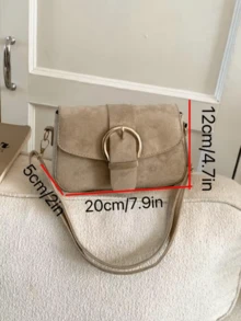 Women's Flap Small Handbag, Fashionable Metal Buckle Decor Square Bag, Shoulder Crossbody Bag - Khaki - View 3