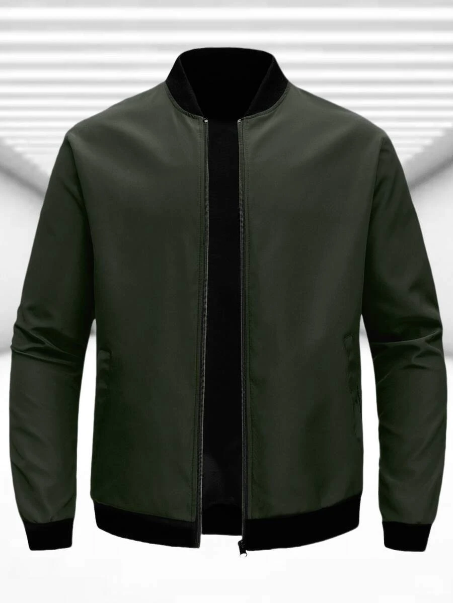 Chaqueta de béisbol casual para deportes al aire libre con cuello alto y unicolor con cremallera