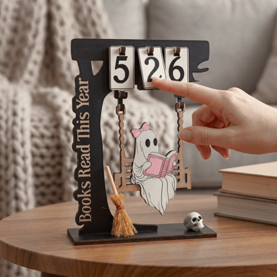 1/3pcs Halloween Wooden Reading Counter, Cute Ghost Swing Ornament, Suitable For Study, Desktop, Office Home Decoration, Gift For Book Lovers, Party Present.