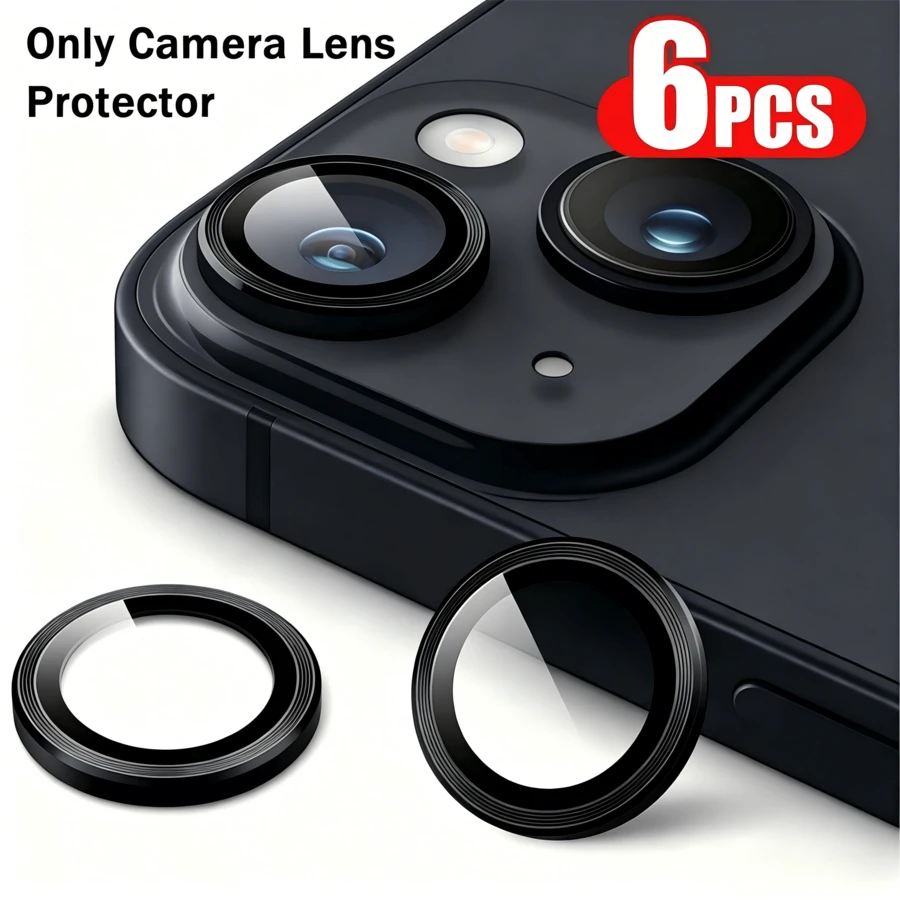 6pcs Phone 17 Pro/17 Pro Max Lens Protector, High Definition Tempered Glass With Metal Lens Protective Ring, Black Fashionable Color, Durable Phone Camera Protection Accessory - Black - View 1