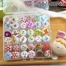 50/100 件盒装纽扣 DIY 工艺套件，各种彩色圆形卡通纽扣，服装缝纫配件，适用于毛衣、开衫、夹克 - 彩色 - 查看 13