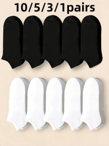 10/5/3/1 Pair Men's Black & White Invisible Summer No-Show Socks, Simple, Practical & Multi-Functional Basic Ankle Socks For Women - Black and White - View 1