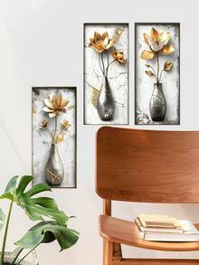 1pc Gold Flower Wall Decal Peel And Stick, Vinyl 3D Flower Wall Sticker, Wall Decor Home Decor Living Room Girls Bedroom Office - 1PC - View 5