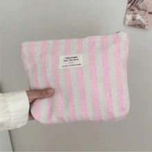 Pink Vertical Striped Pattern Makeup Bag, Durable Large Capacity Storage Bag, Multi-Functional Toiletry Bag, Lipstick Makeup Brush Cosmetic Storage Bag, Ideal Valentine's Day Gift For Women, Essential Makeup Bag For Vacation And Travel - Watermelon Pink - View 8