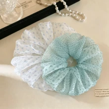 1件白色與藍色波點透視網紗大腸圈髮圈，女性彈性髮帶，Coquette風格，適用日常/辦公/度假馬尾髮圈橡皮筋 - 彩色 - 查看 2