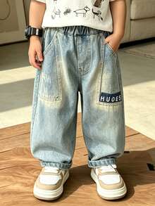Young Boy Loose Comfortable Straight Leg Pocket Denim Pants Suitable For Daily School Wear - Baby Blue - View 2
