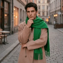 Men's Pashmina Scarf/Shawl/Long Winter Scarf - Verde Bandeira - View 2