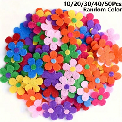 10/20/30/40/50 piezas Flores de Fieltro de Colores Aleatorios Kit DIY Hecho a Mano, Incluye Juego de Flores Autoadhesivas con Puntos, Adecuado para Proyectos DIY de Tela, Decoración de Aula, Elaboración de Ramos, Fiesta de Navidad, Suministros de Manualidades y Decoración del Hogar