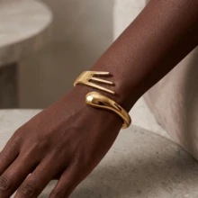 1 pieza Brazalete de puño abierto con diseño de resorte de metal pesado, geométrico audaz y exagerado, elegante y exquisito, de moda para mujeres - Dorado - Ver 4