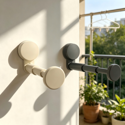 2pcs Extendable Storage Rods Clothes Hanger Organizer Towel Shoe Hat Rack Vacuum Suction Cup Adhesive Fixation Milk White Grey Home Organization Solution