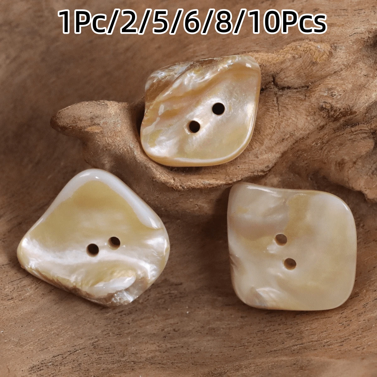 1個/2個/5個/6個/8個/10個 不對稱形狀天然貝殼鈕扣，復古服裝手工配件，雙孔設計，適用於DIY、服裝配件