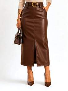 Women's Long Skirt, Godet Skirt, Women's Clothing, Evangelical Fashion, Comfortable - 鏽棕色 - 查看 1