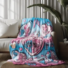 1PC Pink Floral Heart Stitch Disney Flannel Printed Blanket, Air Conditioner Cover Blanket - 100% Polyester Knitted Quilted Blanket, Digital Print - Comfortable Bedding Suitable For All Seasons, Perfect For Napping, Camping, Travel - Ideal Gift For Friends And Family, Cozy Flannel Blanket - Multiple Sizes Available, Ultra Soft, Suitable For Sofa/Bed, Essential For All Seasons, Perfect For Daily Relaxation On The Sofa - Multicolor - View 4