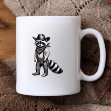Taza de cerámica con estampado de mapache vaquero. Estilo western. Ideal para la cocina o el escritorio. Un regalo de cumpleaños asequible. Apta para lavavajillas. - Blanco - Ver 6