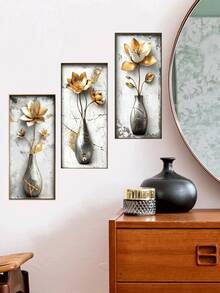 1pc Gold Flower Wall Decal Peel And Stick, Vinyl 3D Flower Wall Sticker, Wall Decor Home Decor Living Room Girls Bedroom Office - 1PC - View 1