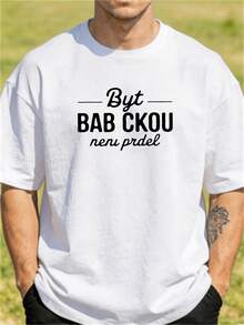 Camiseta de manga corta con cuello redondo para hombre, estampada por ambos lados con frases de abuela, modelo Babiu010Dka, lavable, de corte regular, adecuada para fitness, actividades al a - Blanco - Ver 1