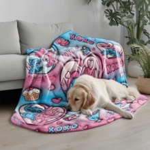 1PC Pink Floral Heart Stitch Disney Flannel Printed Blanket, Air Conditioner Cover Blanket - 100% Polyester Knitted Quilted Blanket, Digital Print - Comfortable Bedding Suitable For All Seasons, Perfect For Napping, Camping, Travel - Ideal Gift For Friends And Family, Cozy Flannel Blanket - Multiple Sizes Available, Ultra Soft, Suitable For Sofa/Bed, Essential For All Seasons, Perfect For Daily Relaxation On The Sofa - Multicolor - View 5