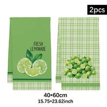 2Pcs Green Watercolor Lemon Print Kitchen Towels Soft Microfiber Dish Hand Cleaning Cloths Cute Fruit Themed Decorative Towels For Kitchen Cooking Baking Housewarming Gift - Green - View 12
