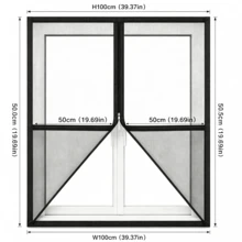 Self-Adhesive Zipper Window Screen (Finished Size) - Black Invisible Mosquito Net, Single Zipper Design, Drill-Free Installation, Suitable For Home And Apartment Ventilation Insect Screen - A - View 2