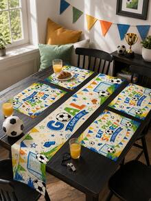 1pc Fun Football Slogan Tablecloth - Whistle & Triangular Flag Elements, Bright Child-Friendly Design, Vibrant Print, Suitable For Home Decor, Room Decor, Garden, Kids Birthday, School Events, Game Day, Fan Cave And World Cup Themed Parties - Multicolor - View 5