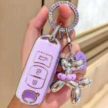 Car Key Case With Rhinestone Spring Ring And Cute Puppy Charm For 2 3 6 CX3 CX4 CX5 CX7 CX9 Atenza Axela MX5 Miata, Full Protection Soft TPU Key Shell Keychain Cover - A - View 3