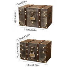 1pc European Retro Style Wooden Square Jewelry Box With Password Lock, Storage Organizer, Craftwork Container And Prop Box Sun Travel Cool Back To School, Room Decor - Dark Grey - View 17