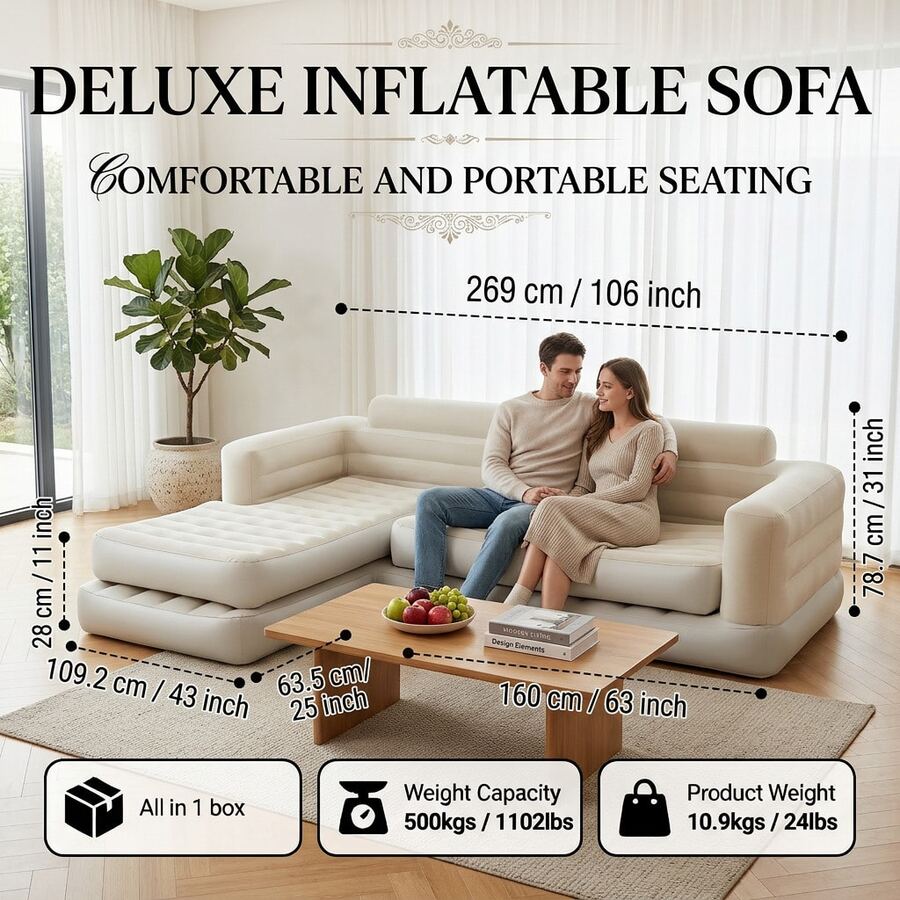 Upgraded Luxury Outdoor Inflatable Mattress & Inflatable Sofa, Thickened PVC Material, Stronger Weight Capacity, Suitable For Indoor/Outdoor, Garden, Party, Movie Party, Graduation Season And More, Also A Top Choice For Holiday Gifts - Large Sofa - View 1