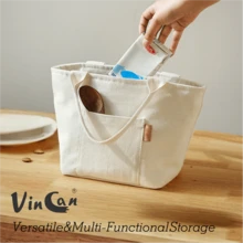 VINCAN Multifunctional Canvas Insulated Lunch Bag With Zipper Design, Portable Insulated Cold Storage Tote Bag Suitable For Travel And Picnic, Reusable Square Bag, Essential For Students, Outdoor Carrying Bag - Multicolor - View 10