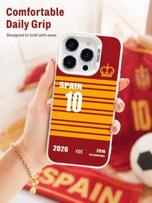 適用於 iPhone 17 Pro Max/17 Pro/17/16 Pro Max/16 Pro/16/15 Pro Max/15 Pro/15/14 Pro Max/14 Pro/14/13 Pro Max/13 Pro/13/12 Pro Max/12 Pro/11 Pro Max/11 及系列，西班牙 10 號球衣風格，紅黃條紋軟殼，全覆蓋防震手機保護殼，世界盃紀念印花 - 彩色 - 查看 3